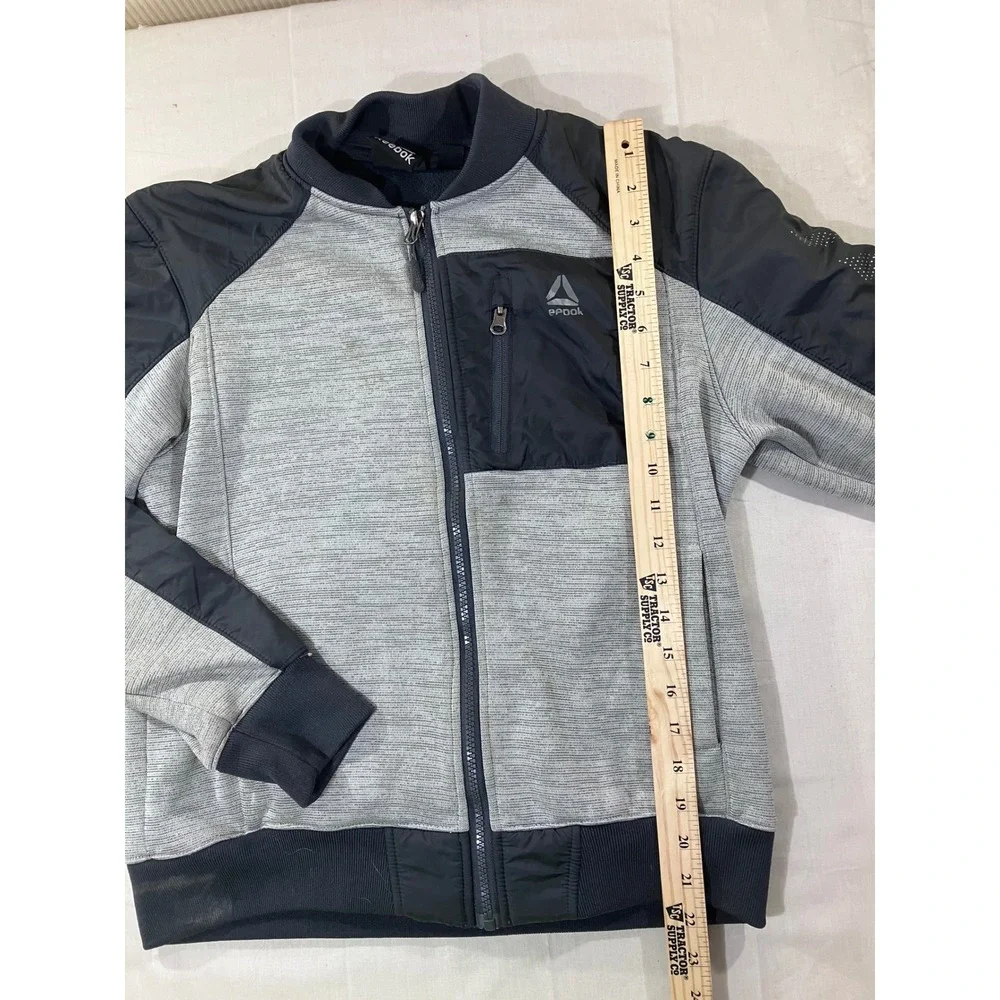 Kids Reebok Bomber‎ Jacket Gray Black Full Zip Athletic Track Jacket L 14 16